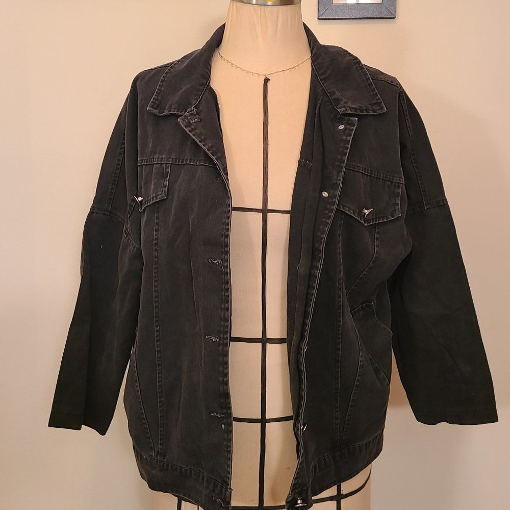 STYLE Black Denim Button Down Jacket Size M